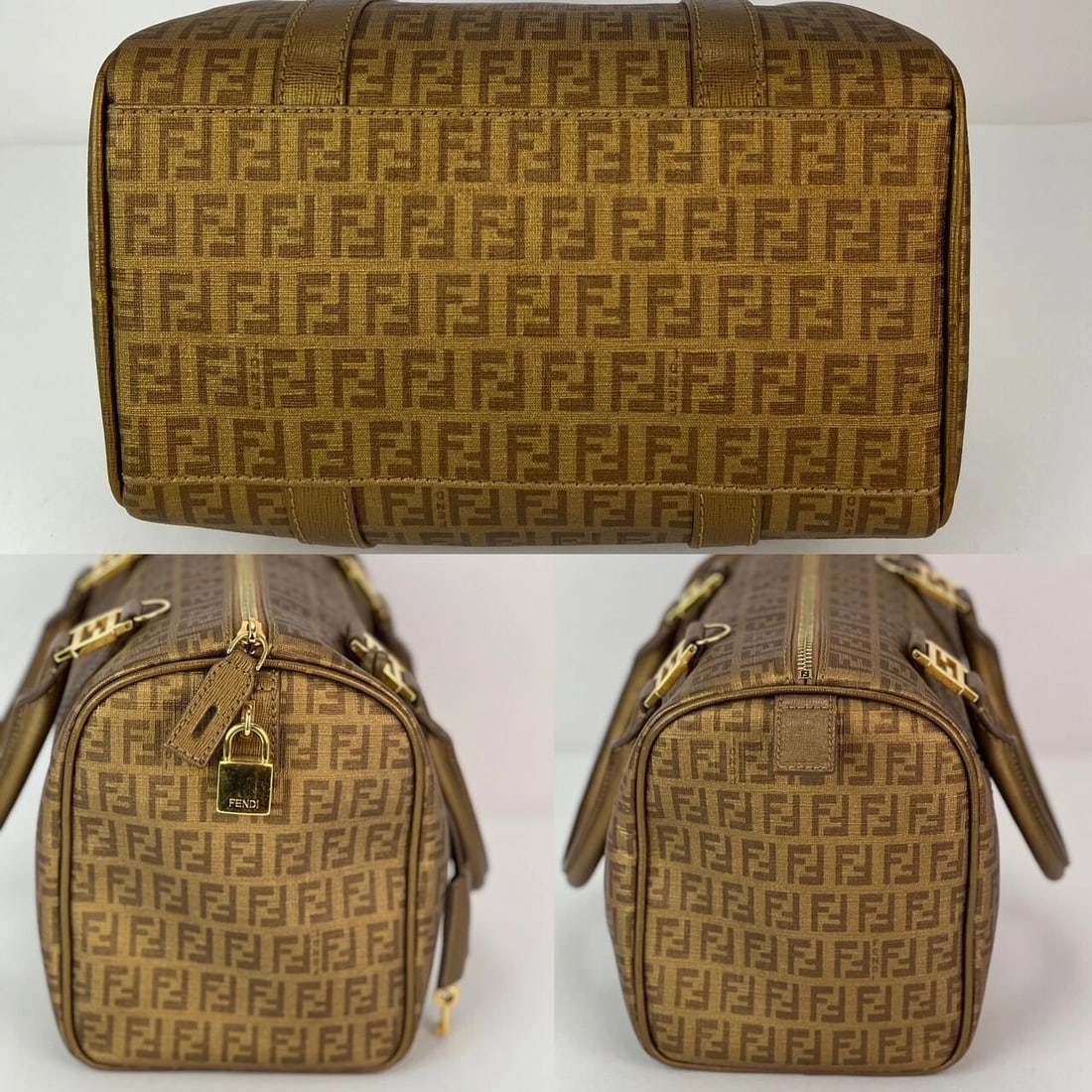 Fendi Boston Gold Coated Canvas Hand Bag - 6