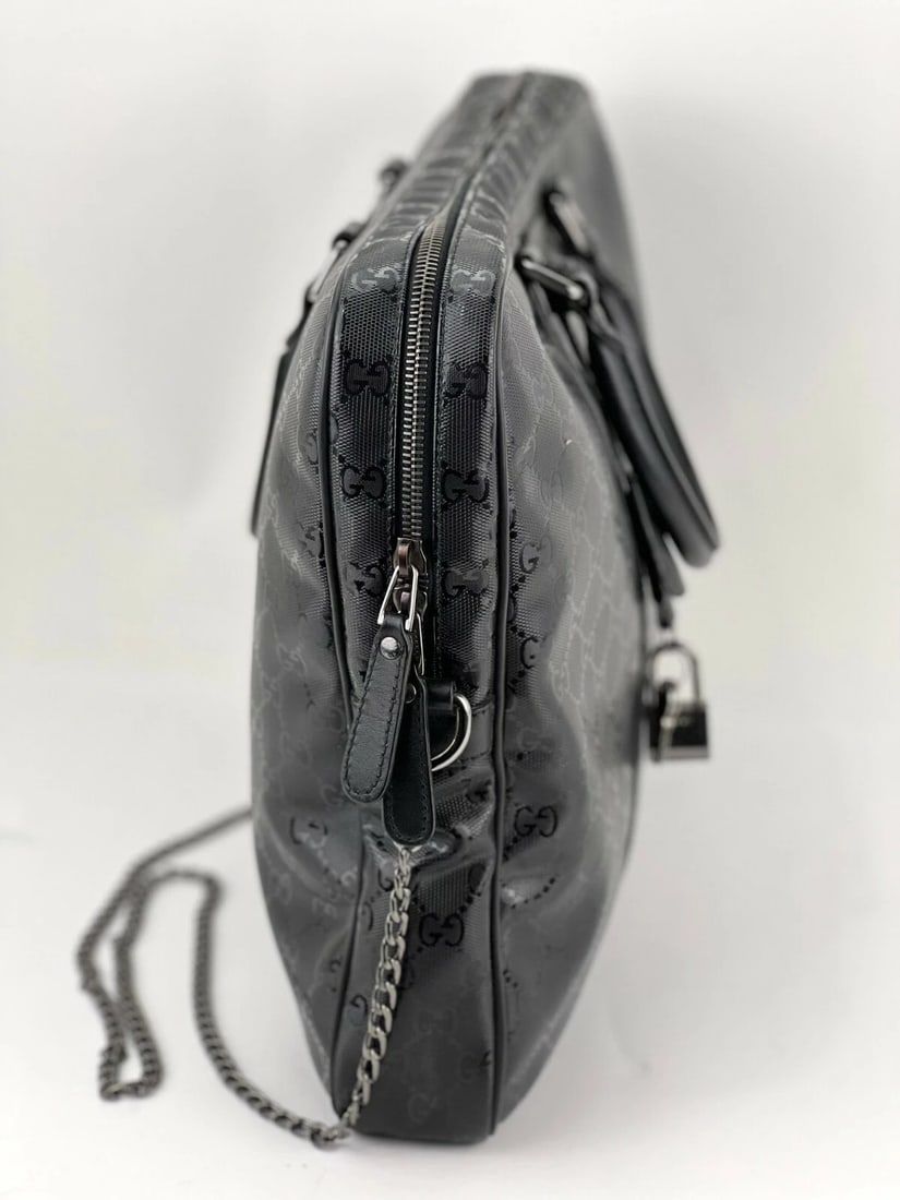 Gucci GG Imprime Coated Canvas Black Monogram Briefcase Attache Bag - 5