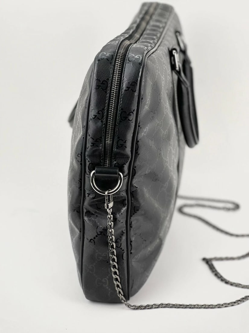 Gucci GG Imprime Coated Canvas Black Monogram Briefcase Attache Bag - 6