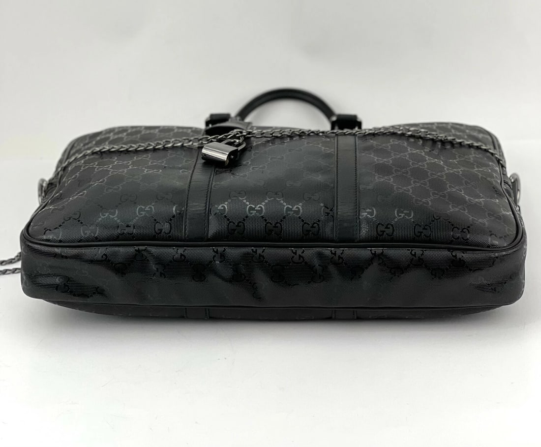 Gucci GG Imprime Coated Canvas Black Monogram Briefcase Attache Bag - 7