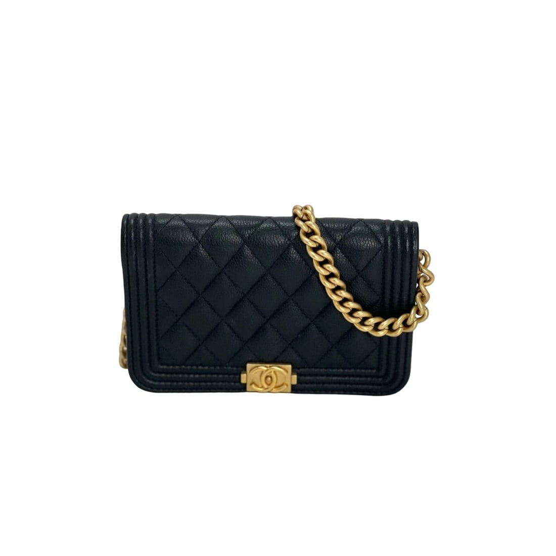 Chanel Caviar Quilted Mini Boy Clutch Wallet on a Chain Black: Title: Chanel Caviar Quilted Mini Boy Clutch Wallet on a Chain Black Description: Pre-Owned 100% Authentic Chanel Caviar Quilted Mini Boy Clutch Wallet on a Chain Black RATING: B...Very Good, well mai