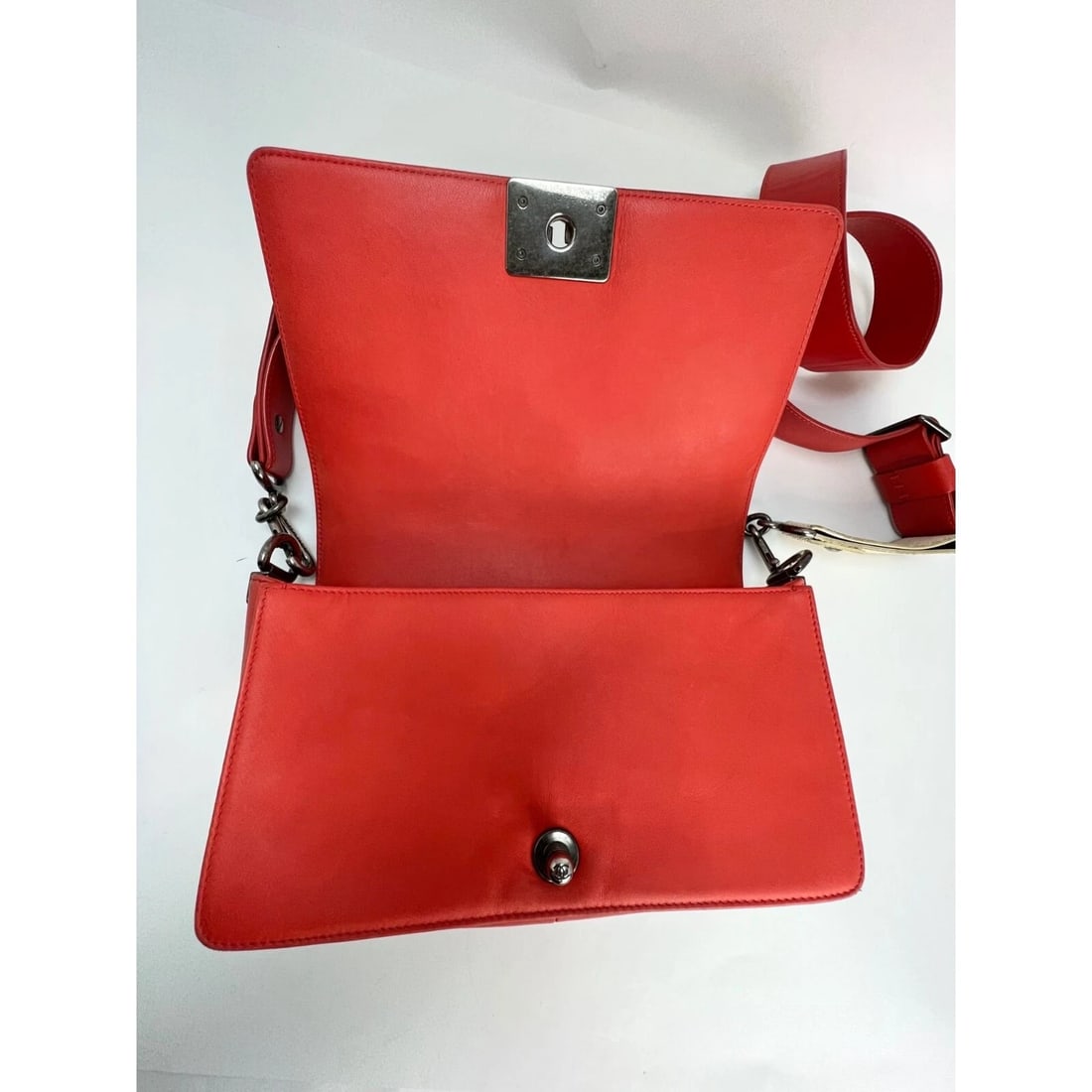 CHANEL Lambskin Quilted Medium Boy Red Flap Bag - 14