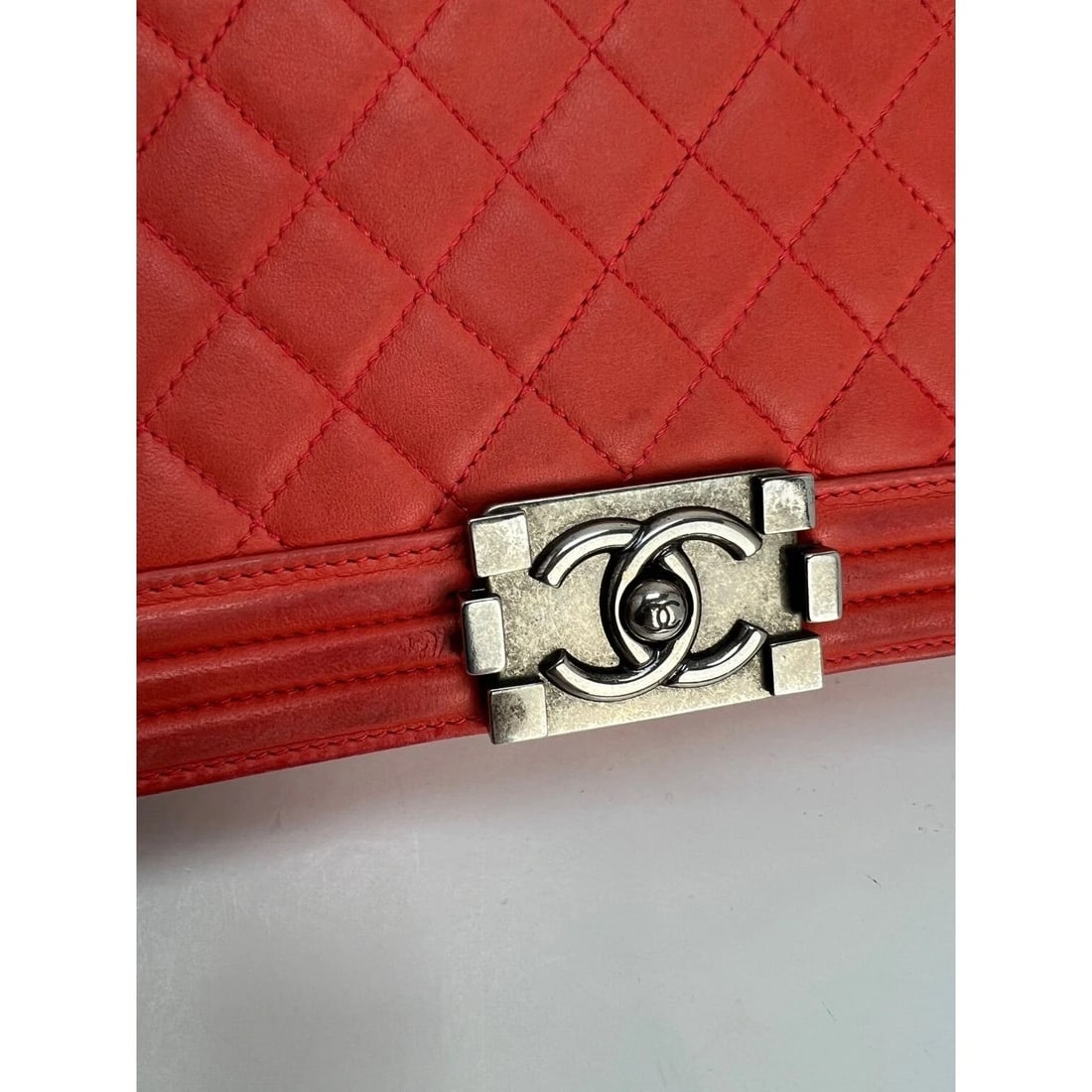 CHANEL Lambskin Quilted Medium Boy Red Flap Bag - 18