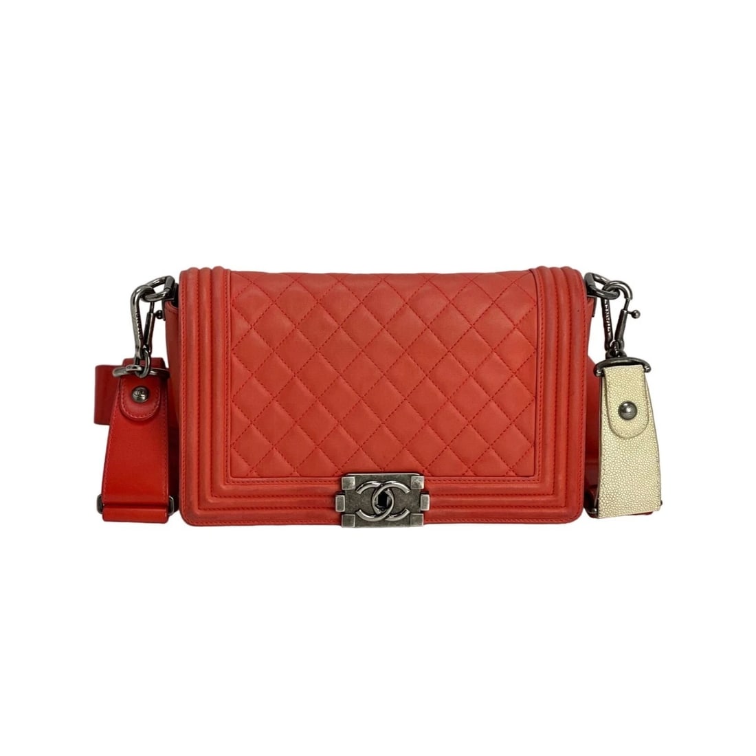 CHANEL Lambskin Quilted Medium Boy Red Flap Bag - 2