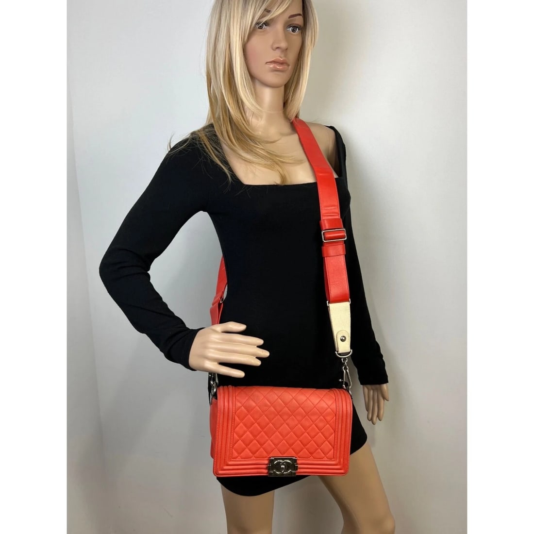 CHANEL Lambskin Quilted Medium Boy Red Flap Bag - 8