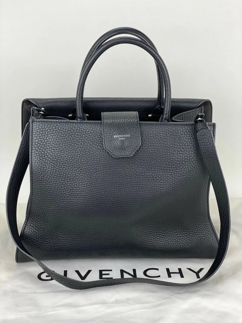 Givenchy Hand Bag Obsedia Medium Flap Black Pebbled Calfskin Satchel - 2