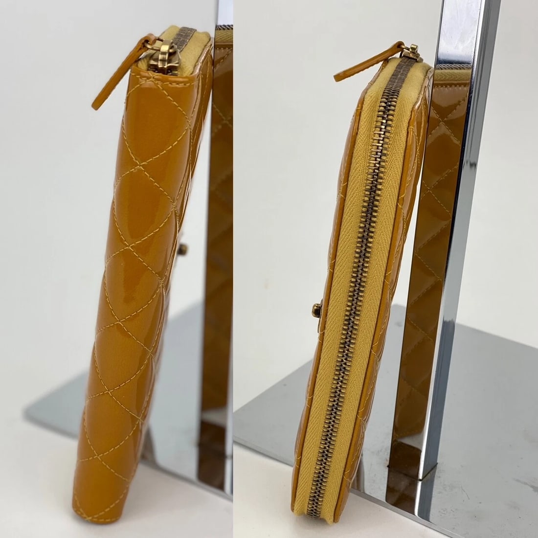 Chanel Quilted Yellow Patent Leather Brilliant Zip Around Wallet - 8