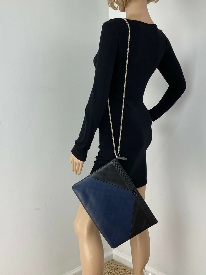 Chanel Bag Quilted Lambskin Leather Blue Large Boy Zip Pouch - 2