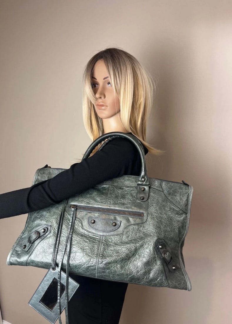 Balenciaga City Work Tote Dark Green Leather Bag - 3