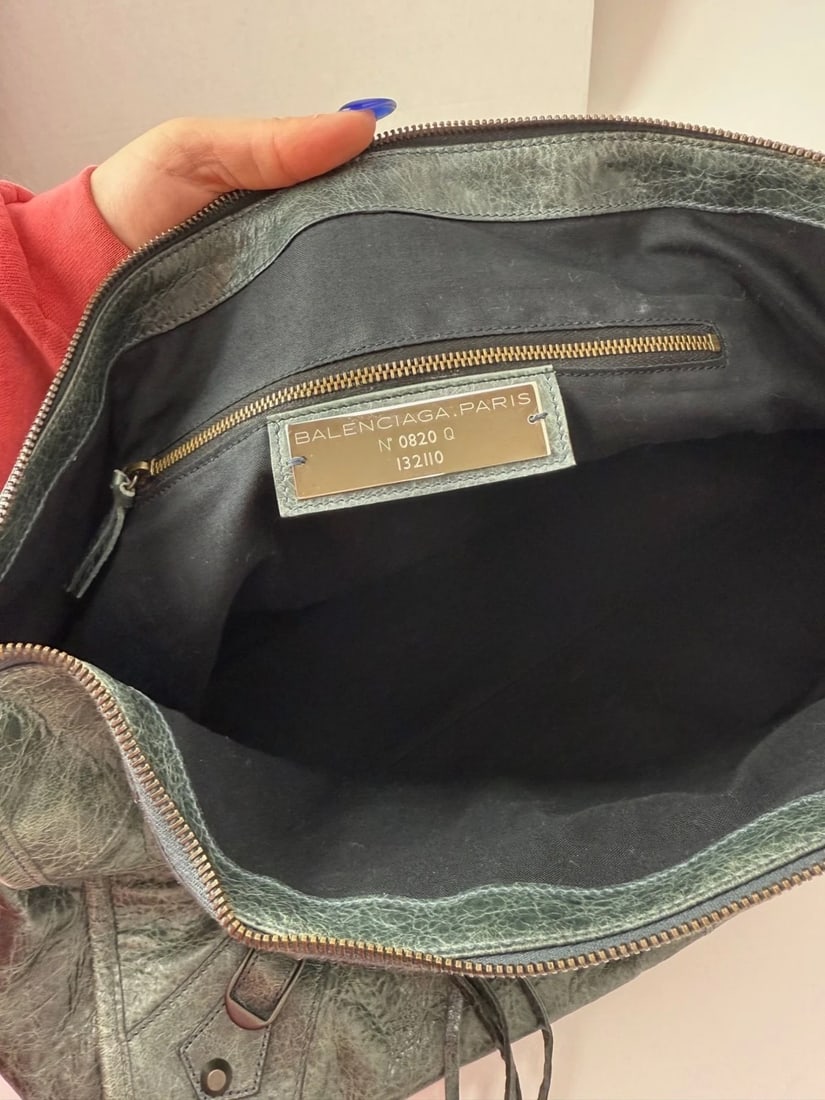 Balenciaga City Work Tote Dark Green Leather Bag - 6