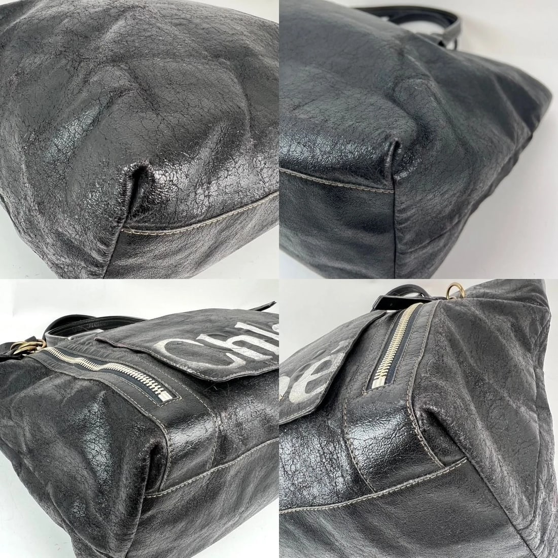 Chloe Eclipse Logo Embellished Black Leather Tote - 16