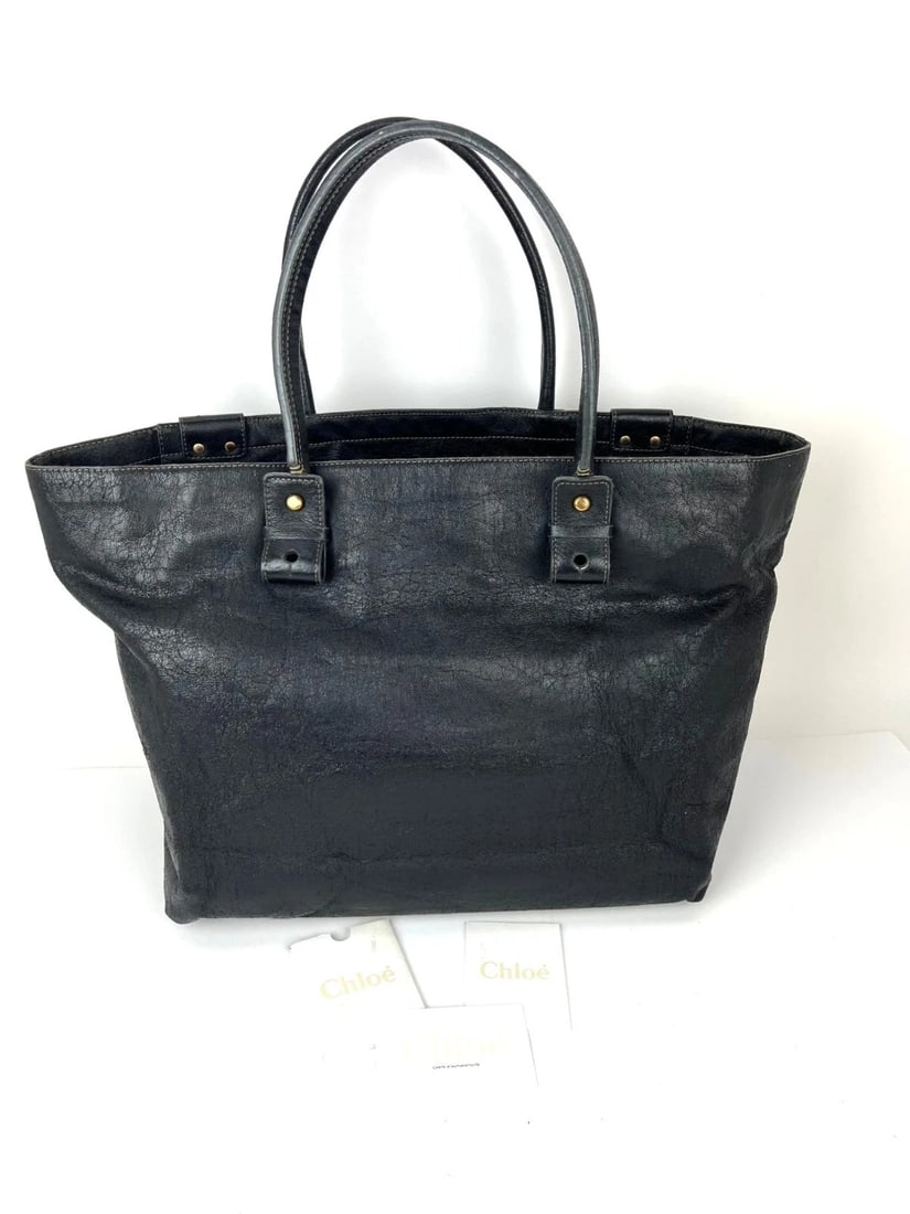 Chloe Eclipse Logo Embellished Black Leather Tote - 2