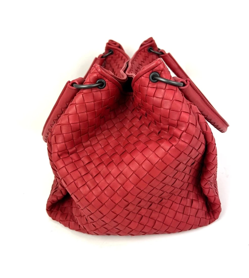 Bottega Veneta Red Intrecciato Leather Shoulder Tote Bag - 10