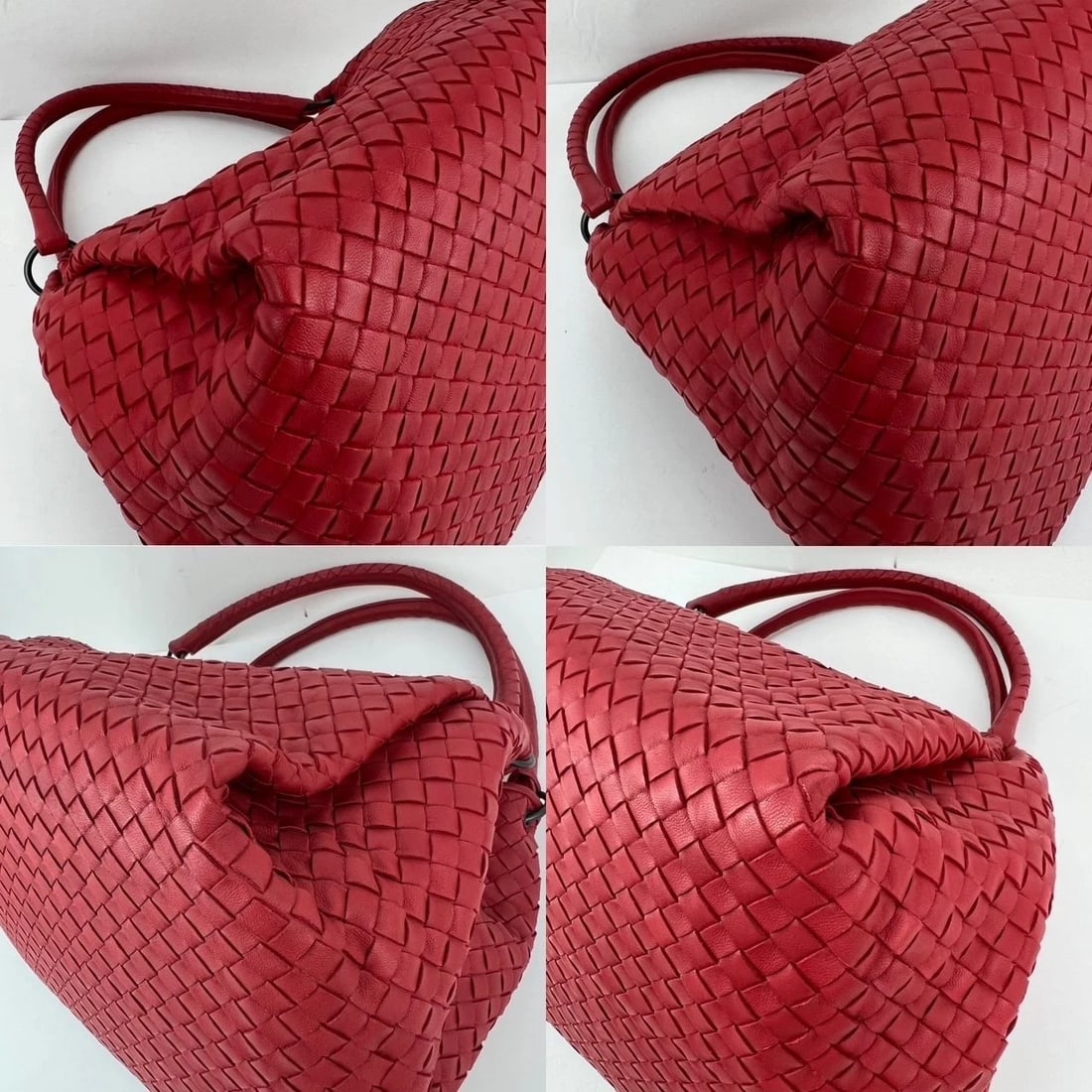 Bottega Veneta Red Intrecciato Leather Shoulder Tote Bag - 12