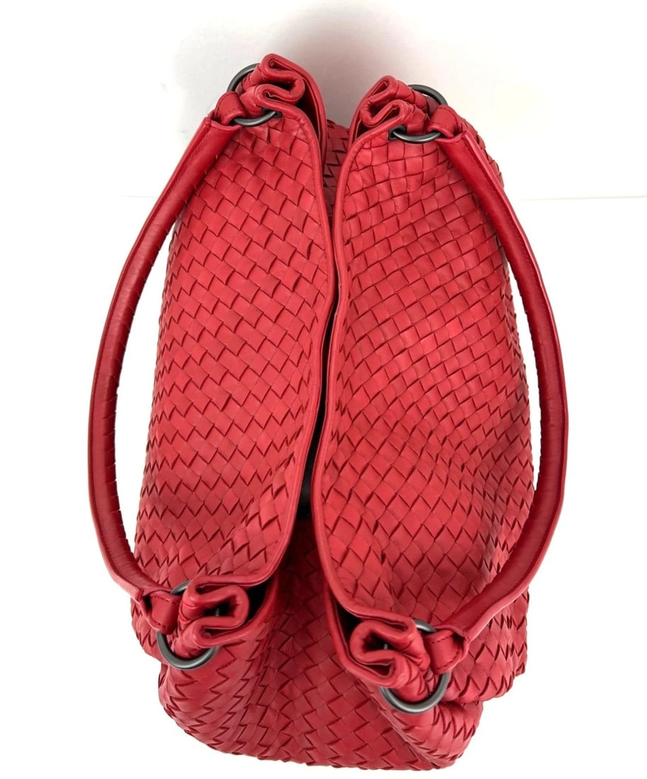 Bottega Veneta Red Intrecciato Leather Shoulder Tote Bag - 8