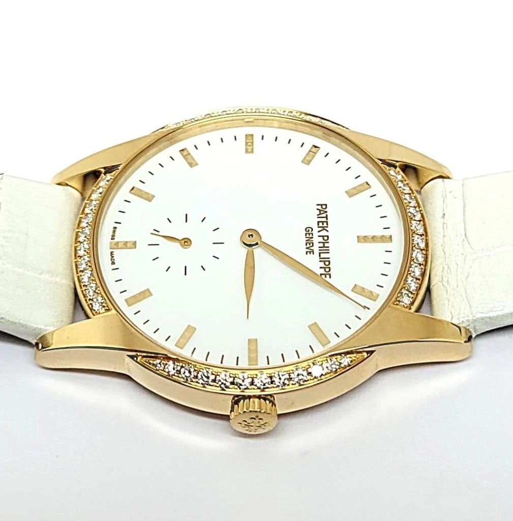 Ladies 18k Rose PATEK PHILIPPE Calatrava Watch Ref 7122/200R-001 DIAMOND BEZEL - 5