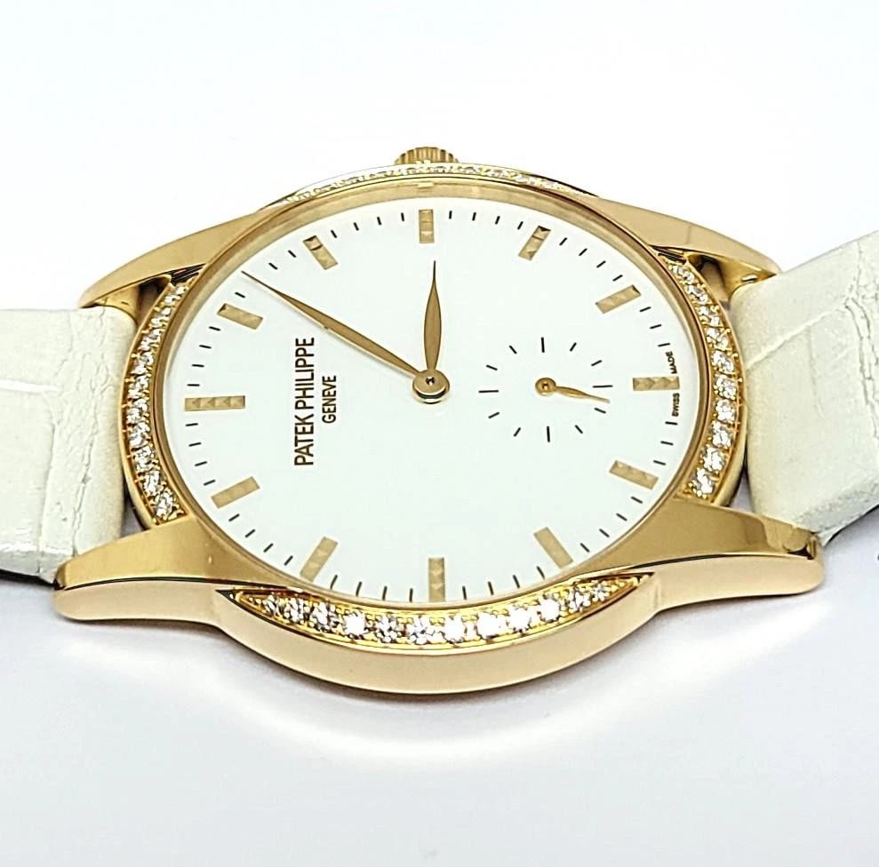 Ladies 18k Rose PATEK PHILIPPE Calatrava Watch Ref 7122/200R-001 DIAMOND BEZEL - 6