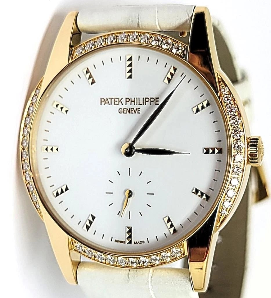 Ladies 18k Rose PATEK PHILIPPE Calatrava Watch Ref 7122/200R-001 DIAMOND BEZEL - 7