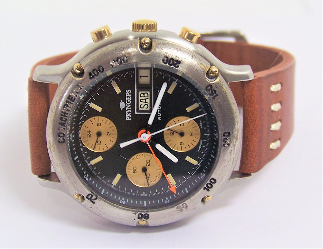Vintage S/Steel PRYNGEPS Chronograph Automatic Day Date Watch 4025 c.1970s* EXLNT* SERVICED - 2