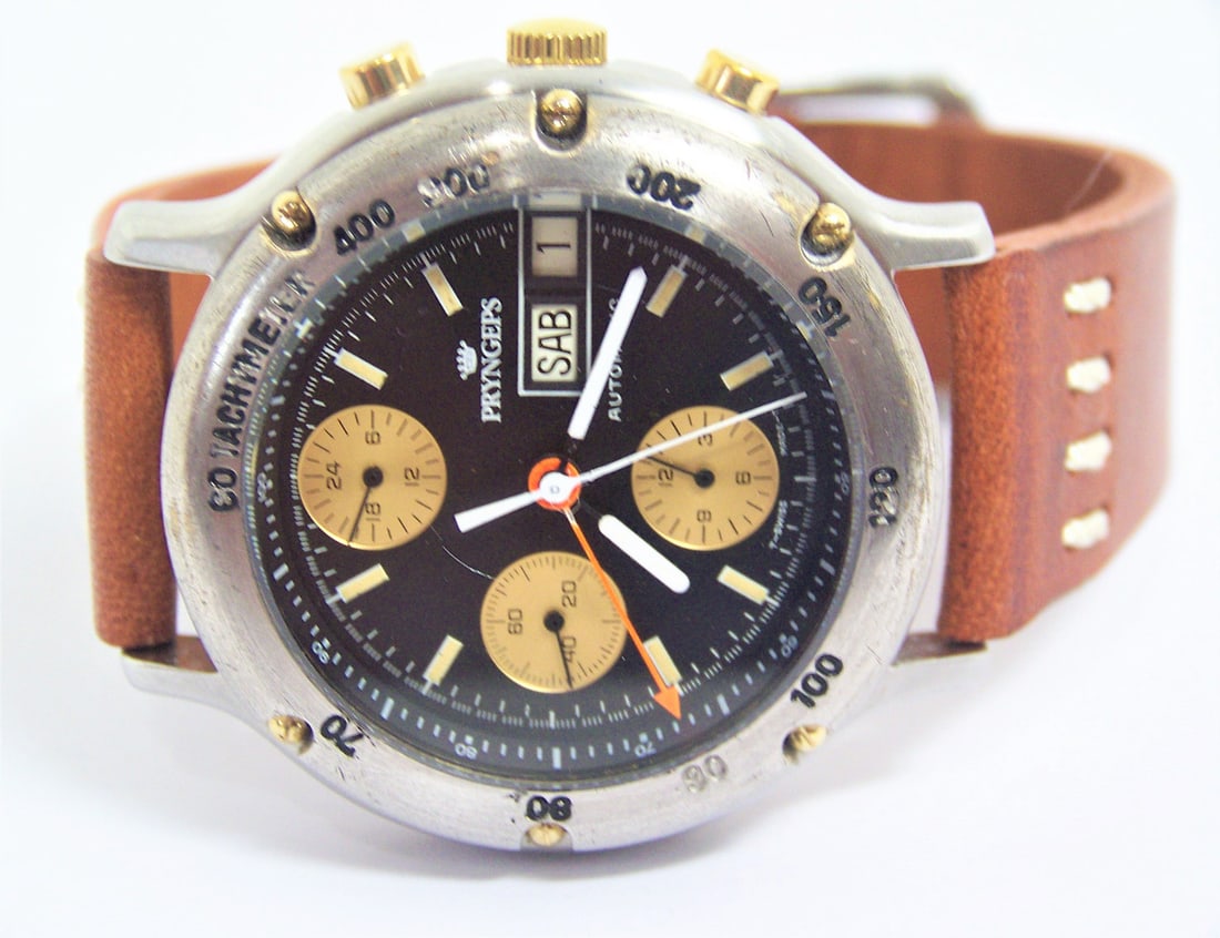 Vintage S/Steel PRYNGEPS Chronograph Automatic Day Date Watch 4025 c.1970s* EXLNT* SERVICED - 3