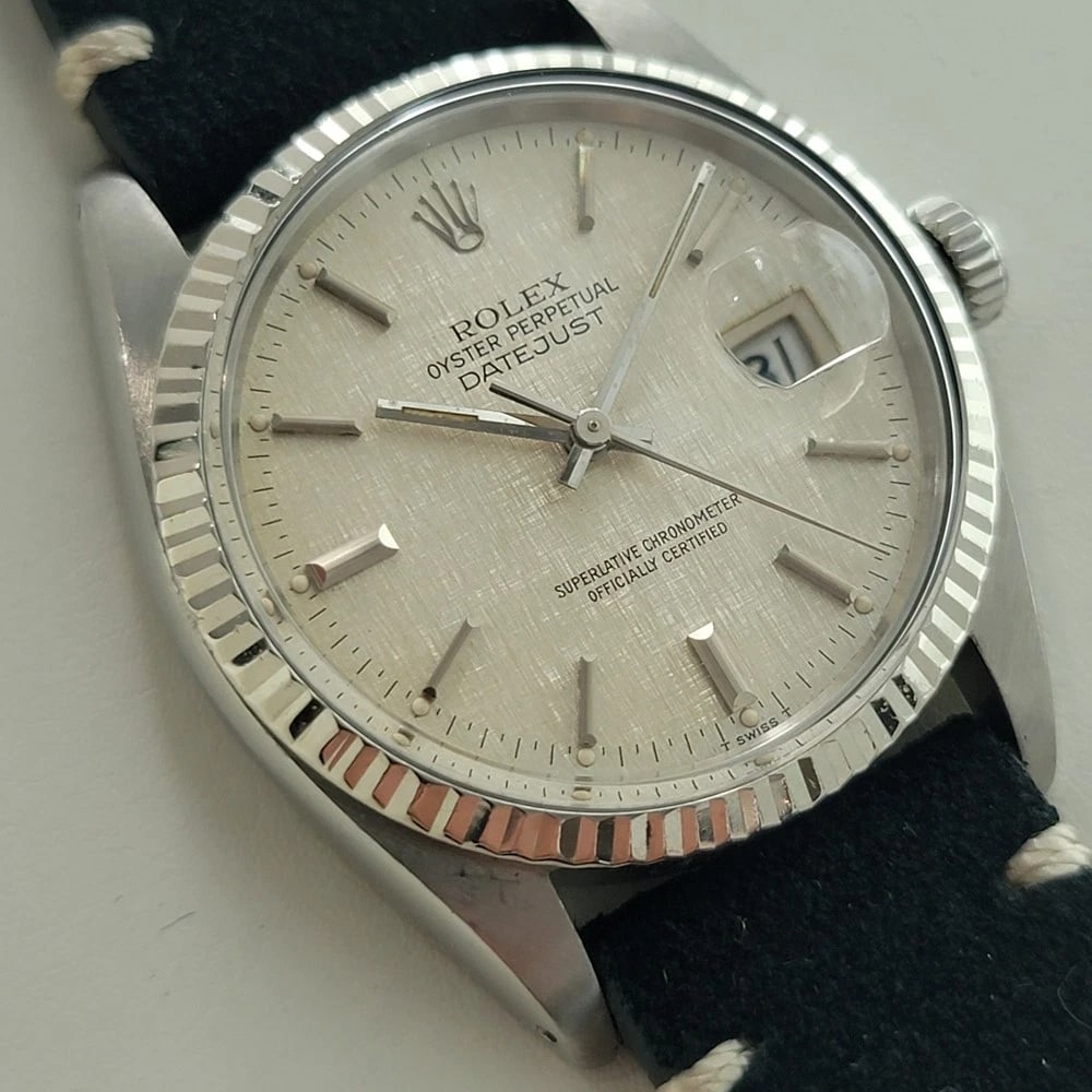 Mens Rolex Datejust 16014 36mm 18k SS Linen Dial Automatic 1980s Vintage RA587B (1 of 13)