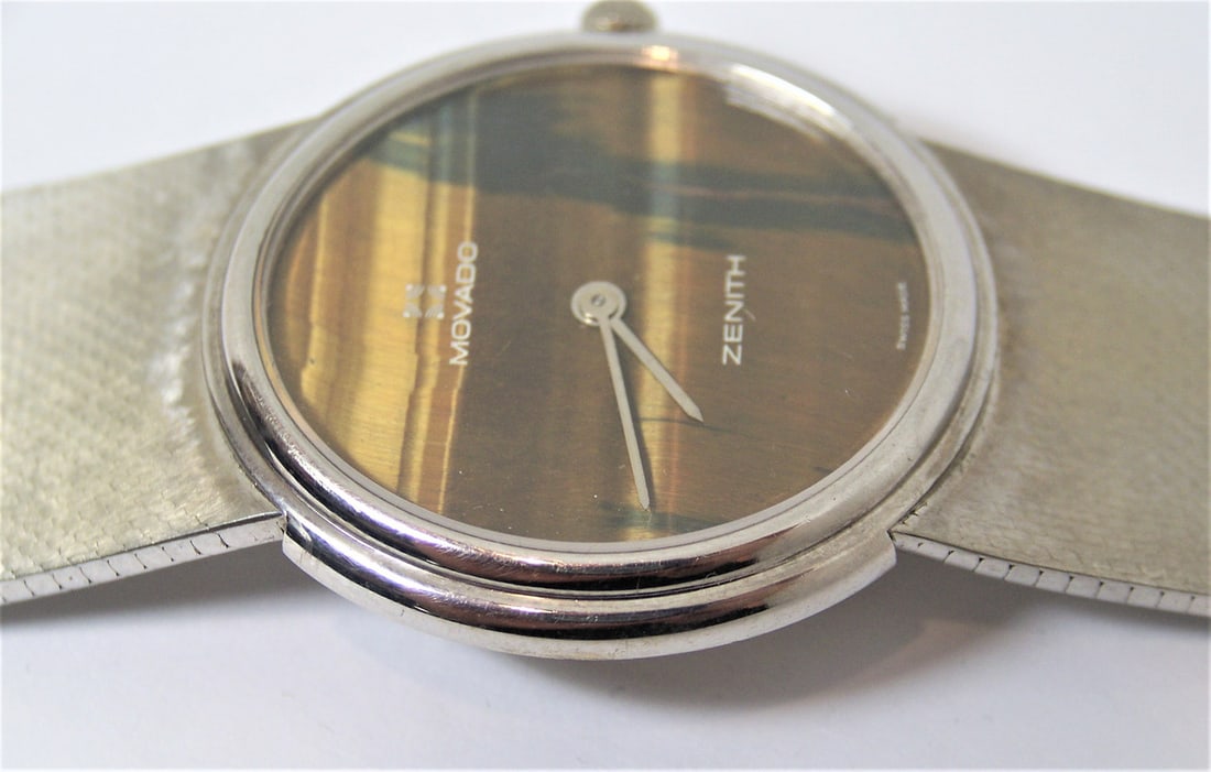 Solid 18k White Gold MOVADO by ZENITH Mens Watch TIGER Eye Dial* EXLNT - 13