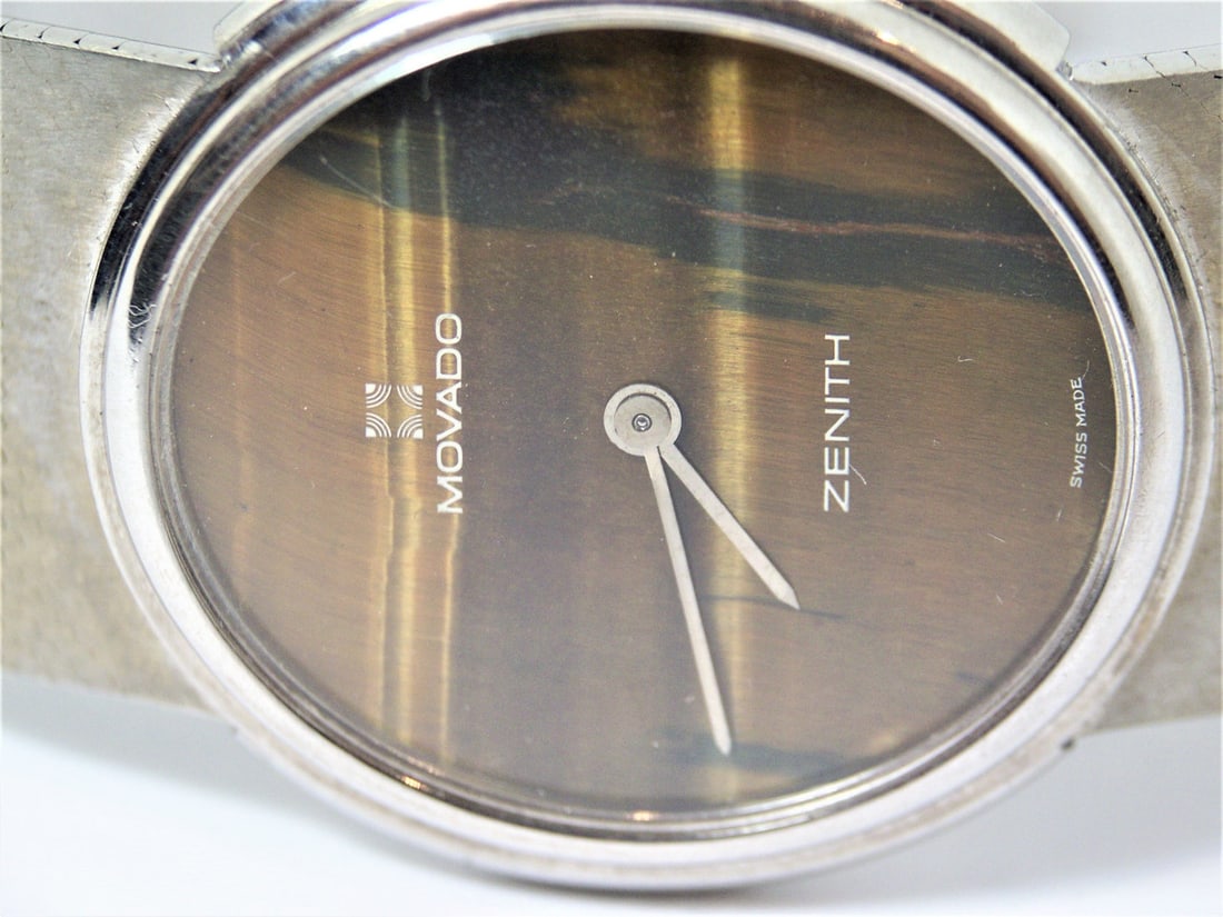 Solid 18k White Gold MOVADO by ZENITH Mens Watch TIGER Eye Dial* EXLNT - 4