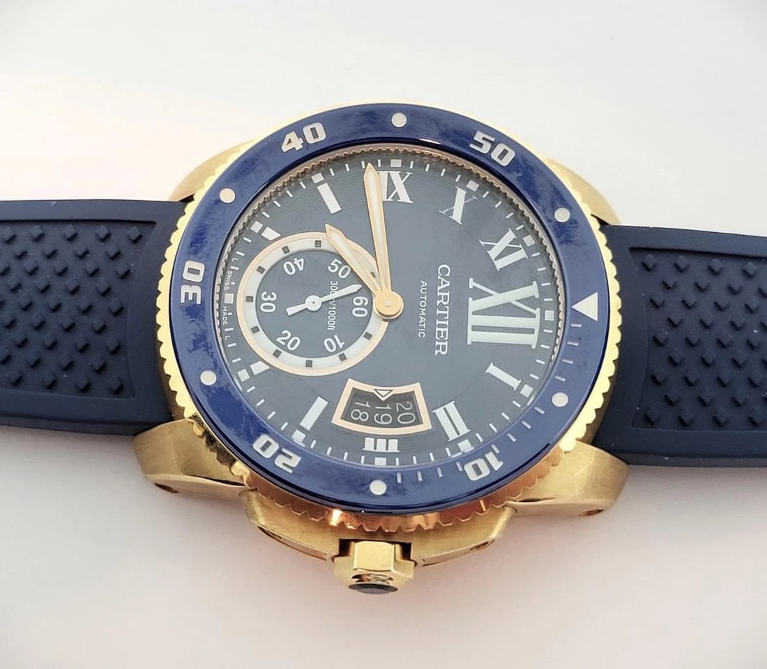 18k Rose CARTIER CALIBRE Blue Dial Automatic Mens Watch Ref 3730* 42MM EXLNT - 12