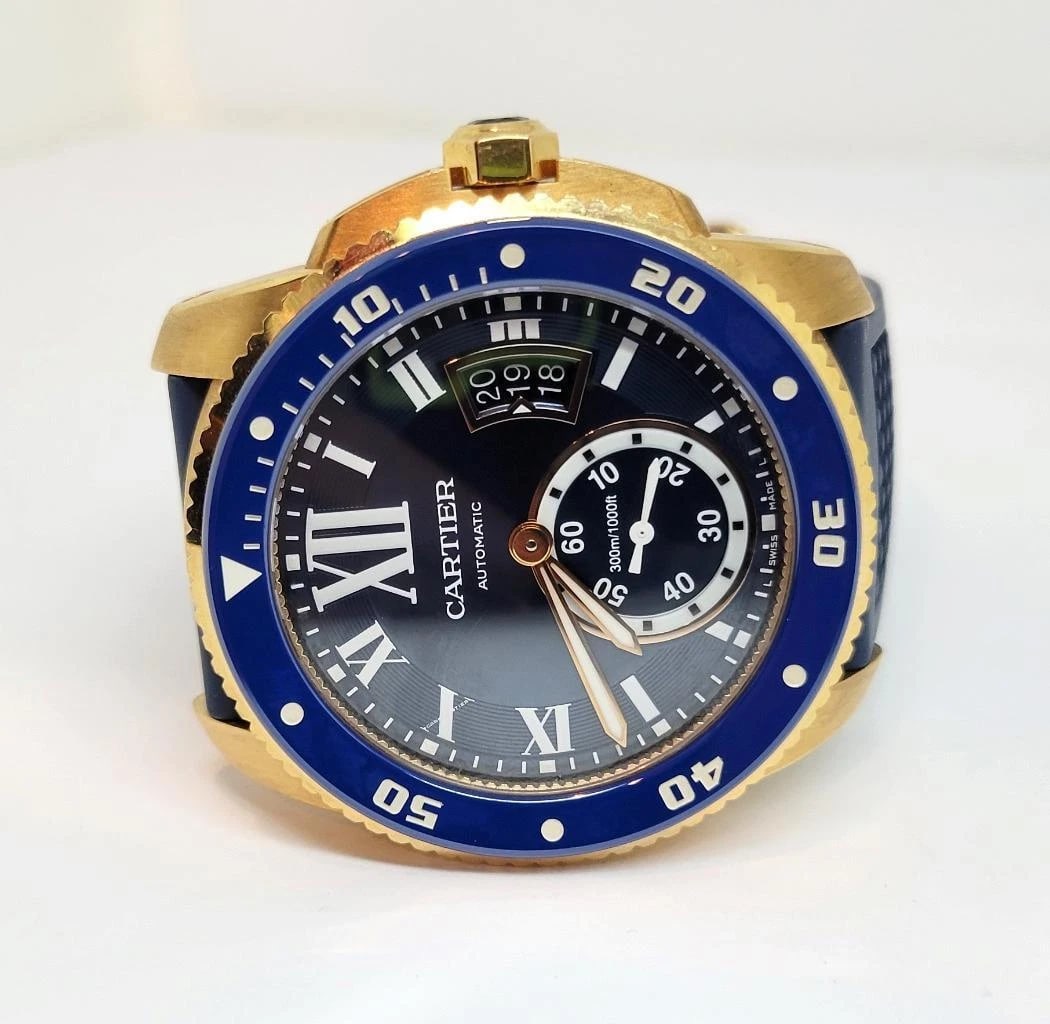 18k Rose CARTIER CALIBRE Blue Dial Automatic Mens Watch Ref 3730* 42MM EXLNT - 2
