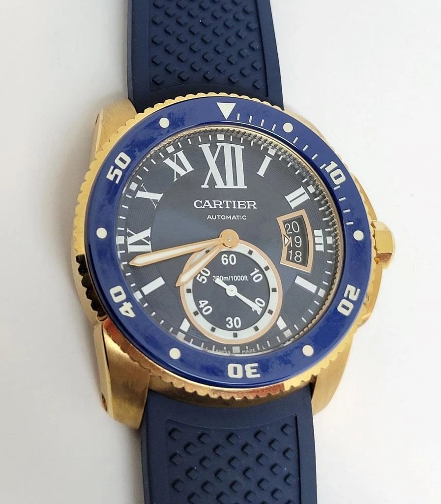 18k Rose CARTIER CALIBRE Blue Dial Automatic Mens Watch Ref 3730* 42MM EXLNT - 8
