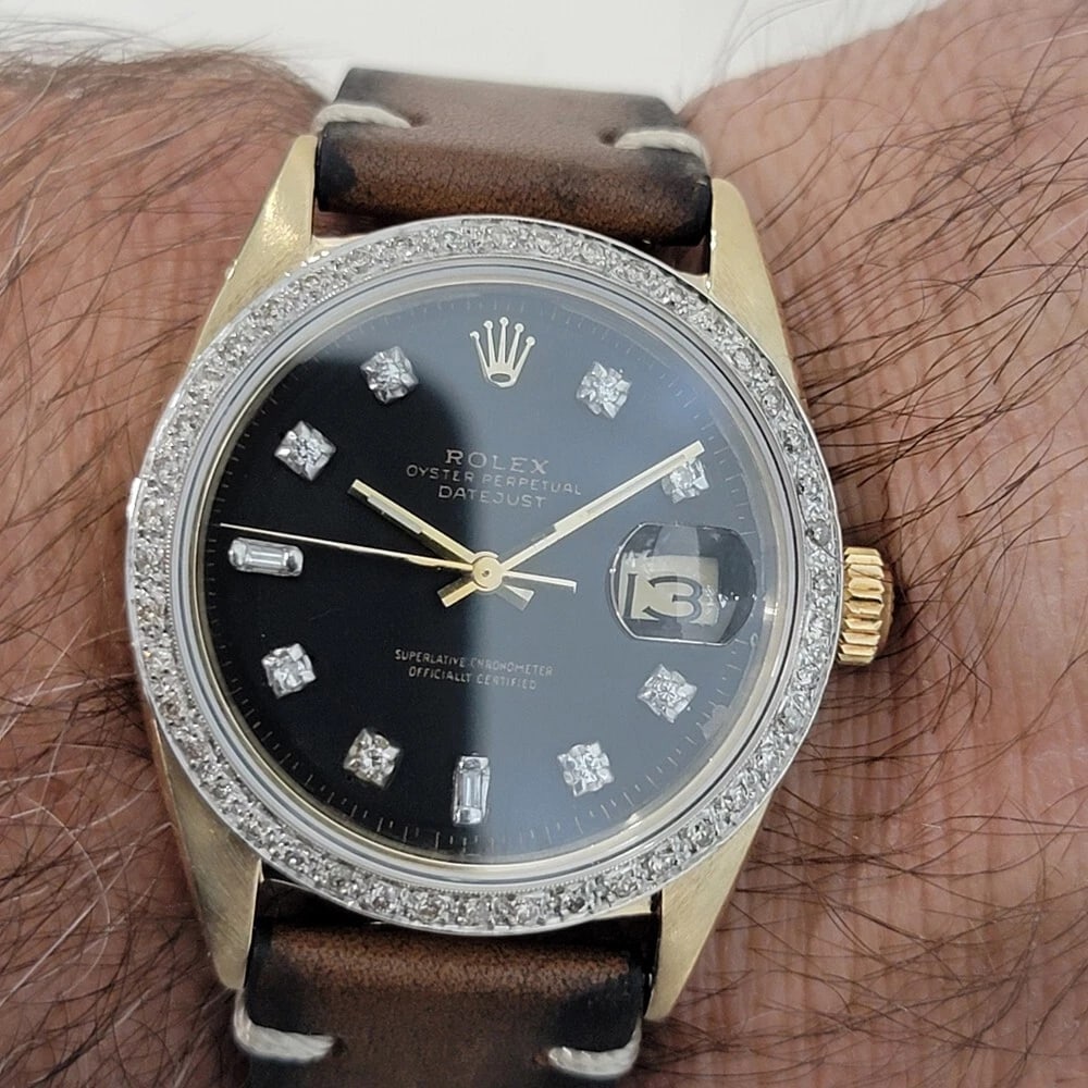 Mens Rolex Oyster Datejust 1601 14k Gold Automatic 1960s Diamonds Vintage RA412 - 12