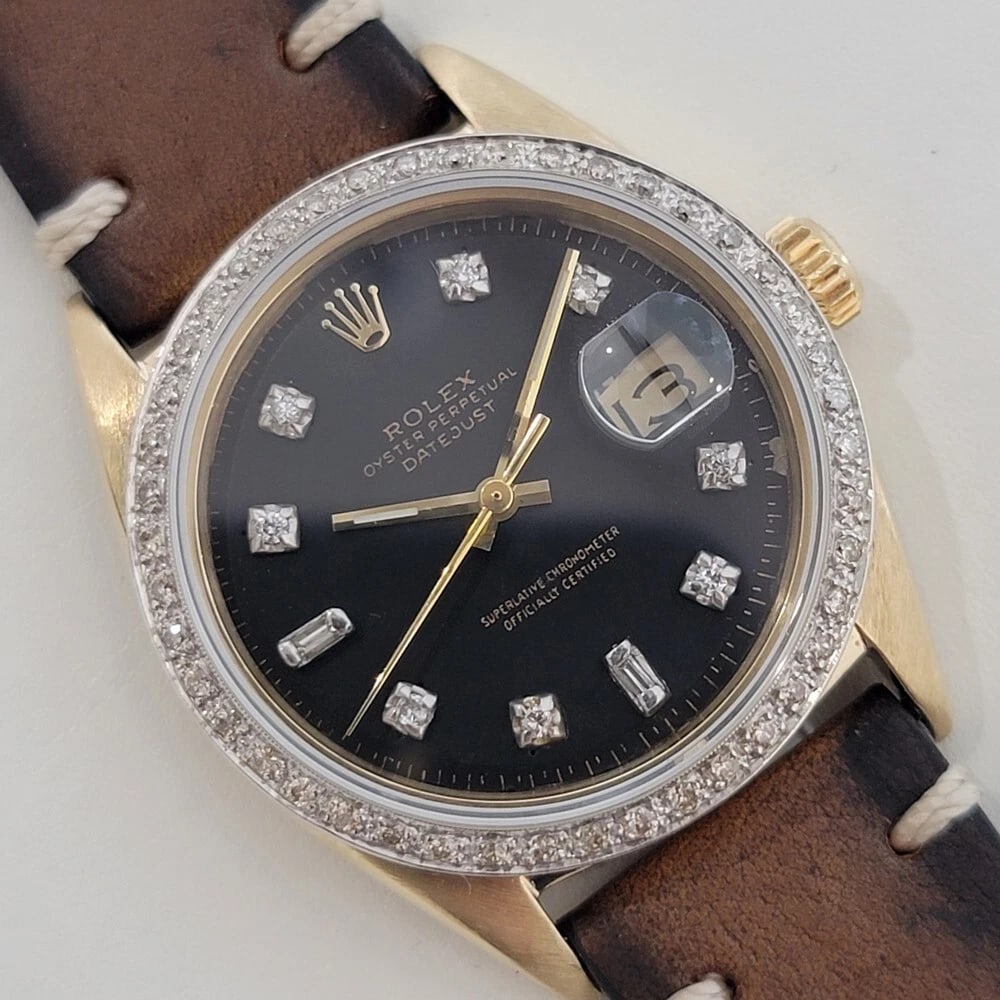 Mens Rolex Oyster Datejust 1601 14k Gold Automatic 1960s Diamonds Vintage RA412 - 2