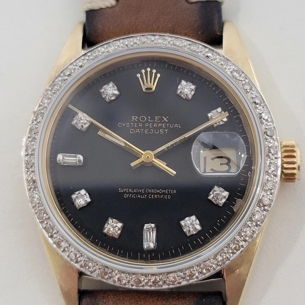 Mens Rolex Oyster Datejust 1601 14k Gold Automatic 1960s Diamonds Vintage RA412 - 3