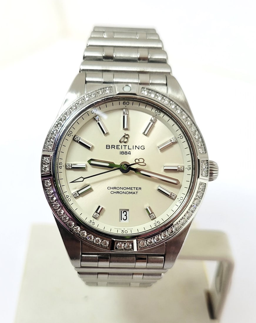 S/Steel BREITLING CHRONOMAT Automatic Watch with Diamond Bezel A13080* EXLNT - 2