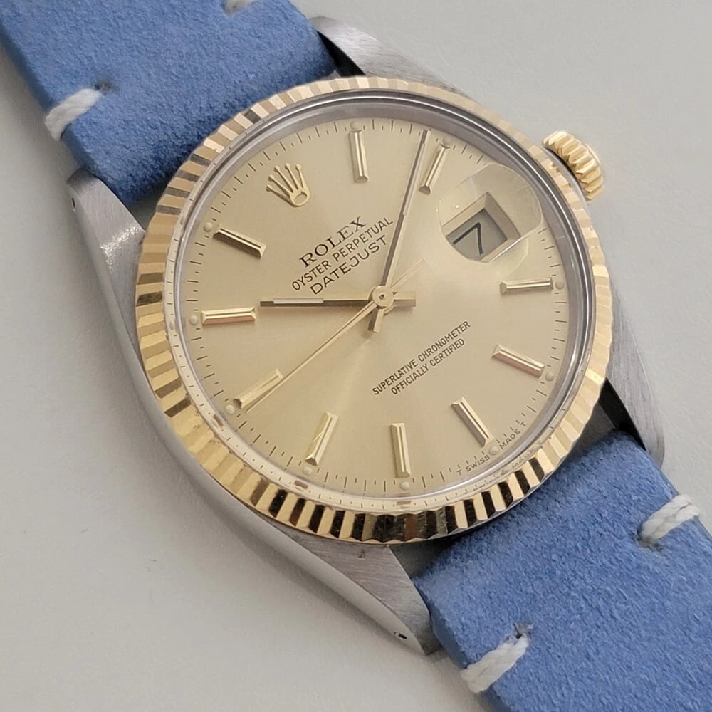 Mens Rolex Oyster Ref 16013 Datejust 36mm 1980s 18k SS Swiss Automatic RA489: Title:Mens Rolex Oyster Ref 16013 Datejust 36mm 1980s 18k SS Swiss Automatic RA489Description:Timeless classic Men's 18k gold and stainless steel Rolex Oyster Perpetual Datejust Ref.16013 automatic,