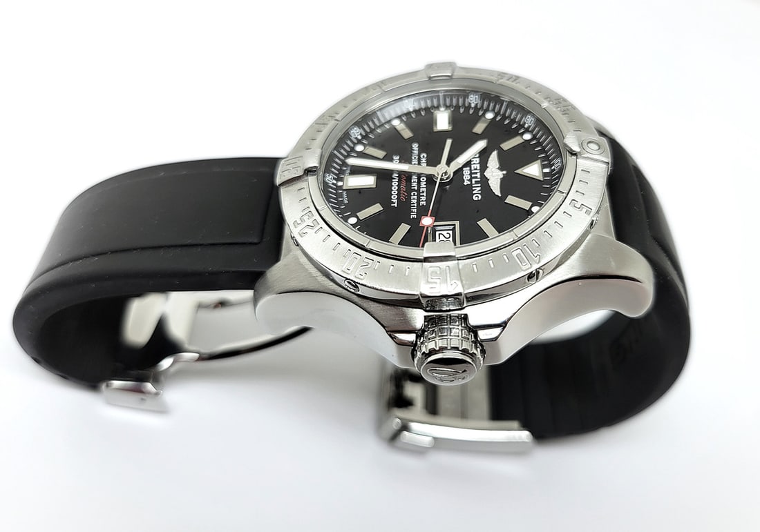 S/Steel BREITLING AVENGER SEAWOLF Automatic Watch A17330 Black Dial 45 mm* EXLNT - 11