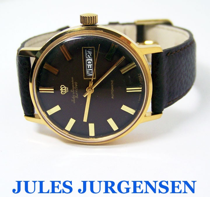 Vintage Gold Plated JULES JURGENSEN Mens Automaic DAY DATE Watch 1970s* SERVICED - 2
