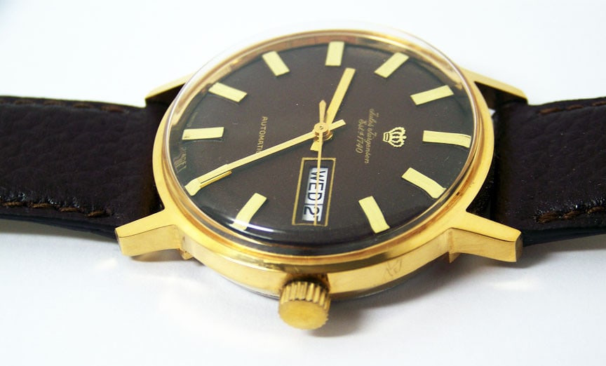 Vintage Gold Plated JULES JURGENSEN Mens Automaic DAY DATE Watch 1970s* SERVICED - 9