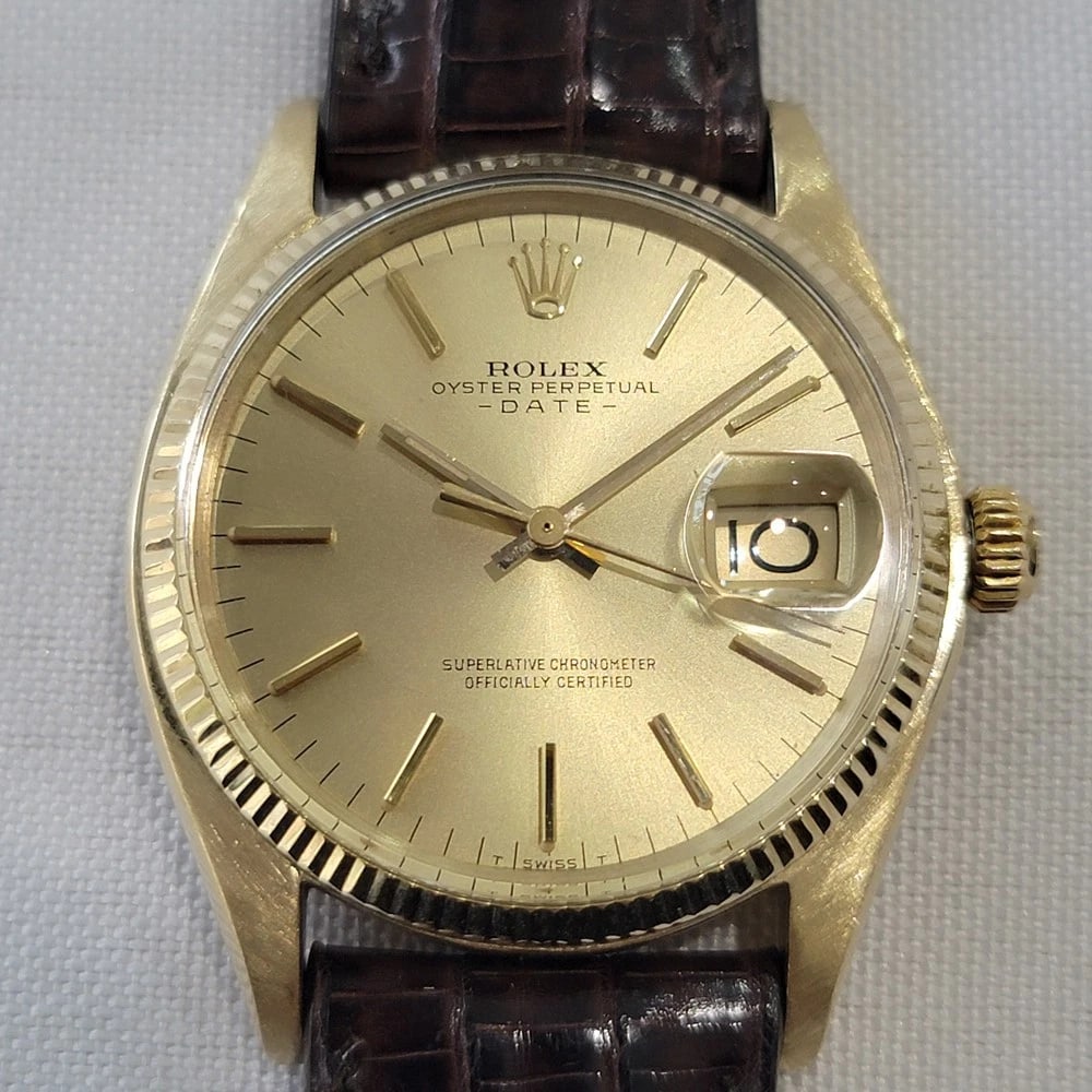 Rolex Oyster Perpetual Date 1503 35mm 14k Solid Gold Mens 1970s Automatic RA674 (1 of 13)