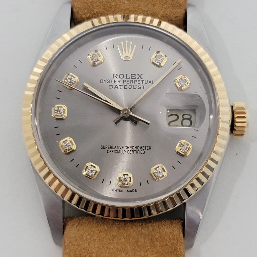 Rolex Oyster 16013 Datejust 36mm 18k SS Mens Diamond Dial 1980s Automatic RA551: Title:Rolex Oyster 16013 Datejust 36mm 18k SS Mens Diamond Dial 1980s Automatic RA551 Description:Timeless icon, Men's 18k gold and stainless steel Rolex Oyster Perpetual 16013 Datejust diamond dial a
