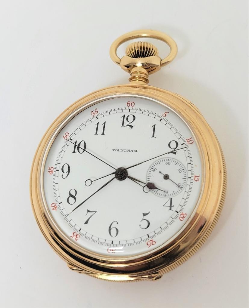 Antique Solid & Heavy 14k WALTHAM Chronograph Open Case Pocket Watch* Very Rare! - 3