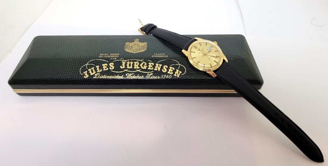 Vintage 18k JULES JURGENSEN Automatic DAY DATE Watch Cal N71693 c.1960s RARE - 12