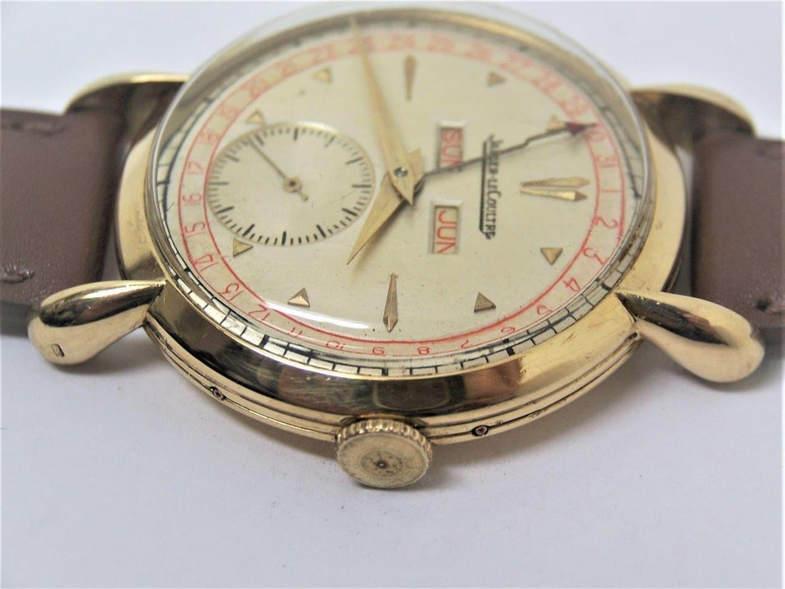 Vintage 18k Gold JAEGER-LeCOULTRE Triple Calendar Winding Mens Watch 1940s EXLNT - 10