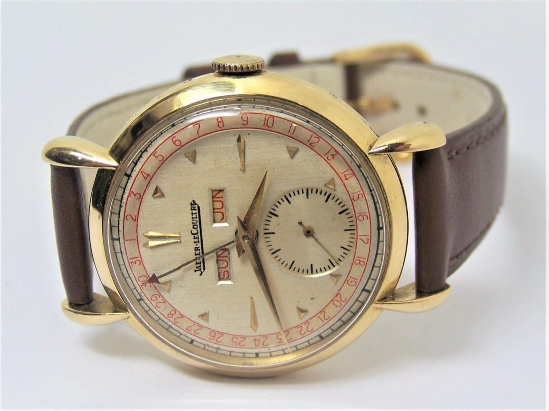 Vintage 18k Gold JAEGER-LeCOULTRE Triple Calendar Winding Mens Watch 1940s EXLNT - 7