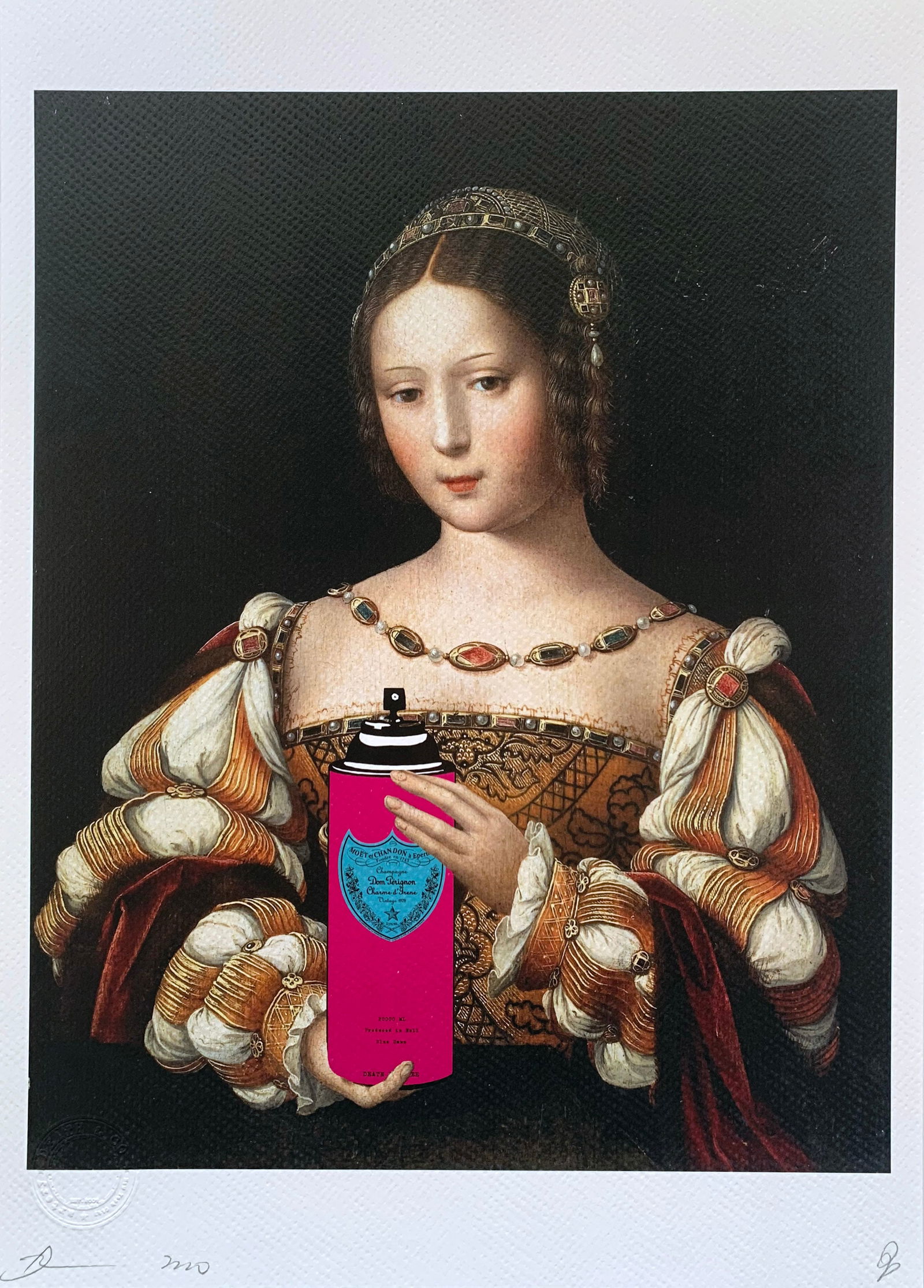 Death NYC Dom Perignon: Title:Death NYC Dom PerignonDate/Period:21st CenturyMaterials:Giclee on Fine art 300 gsm paperSize:17 3/4 x 12 1/2 inchesDescription:Artist: Death NYC, limited edition giclee on paper, out of