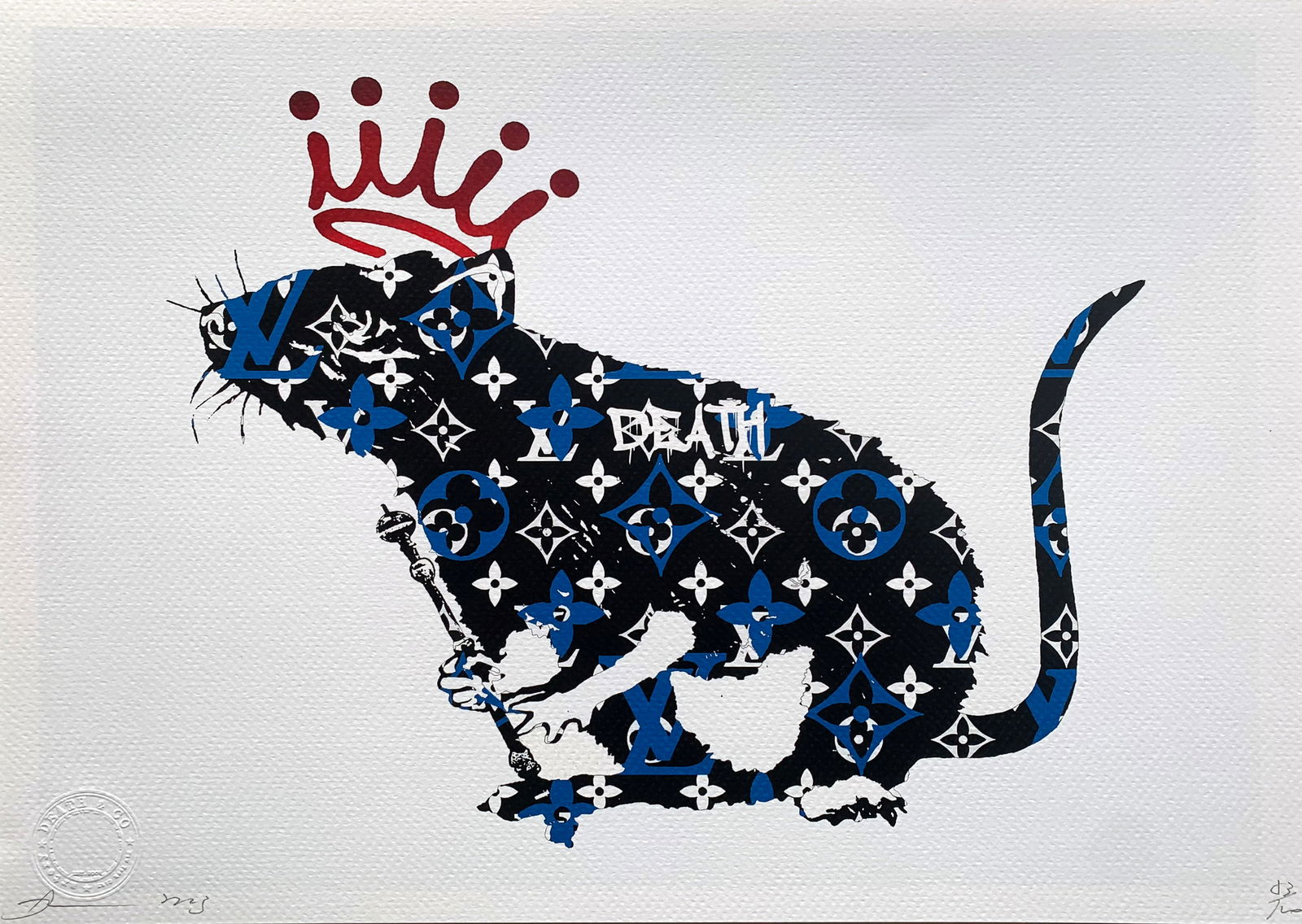 Death NYC Banksy Rat Louis Vuitton: Title:Death NYC Banksy Rat Louis VuittonDate/Period:21st CenturyMaterials:Giclee on Fine art 300 gsm paperSize:17 3/4 x 12 1/2 inchesDescription:Artist: Death NYC, limited edition giclee on paper,