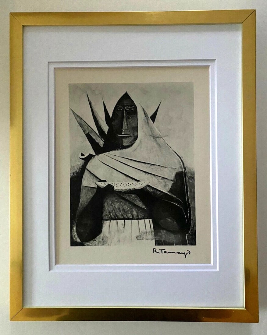 RUFINO TAMAYO, 1947 BEAUTIFUL SIGNED PRINT FRAMED 11 X 14: Title: RUFINO TAMAYO, 1947 BEAUTIFUL SIGNED PRINT FRAMED 11 X 14 Description:This is a Beautiful and Scarce 1947 Print After RUFINO TAMAYO " Mujer India " FACSIMILE SIGNED IN INK Professionally