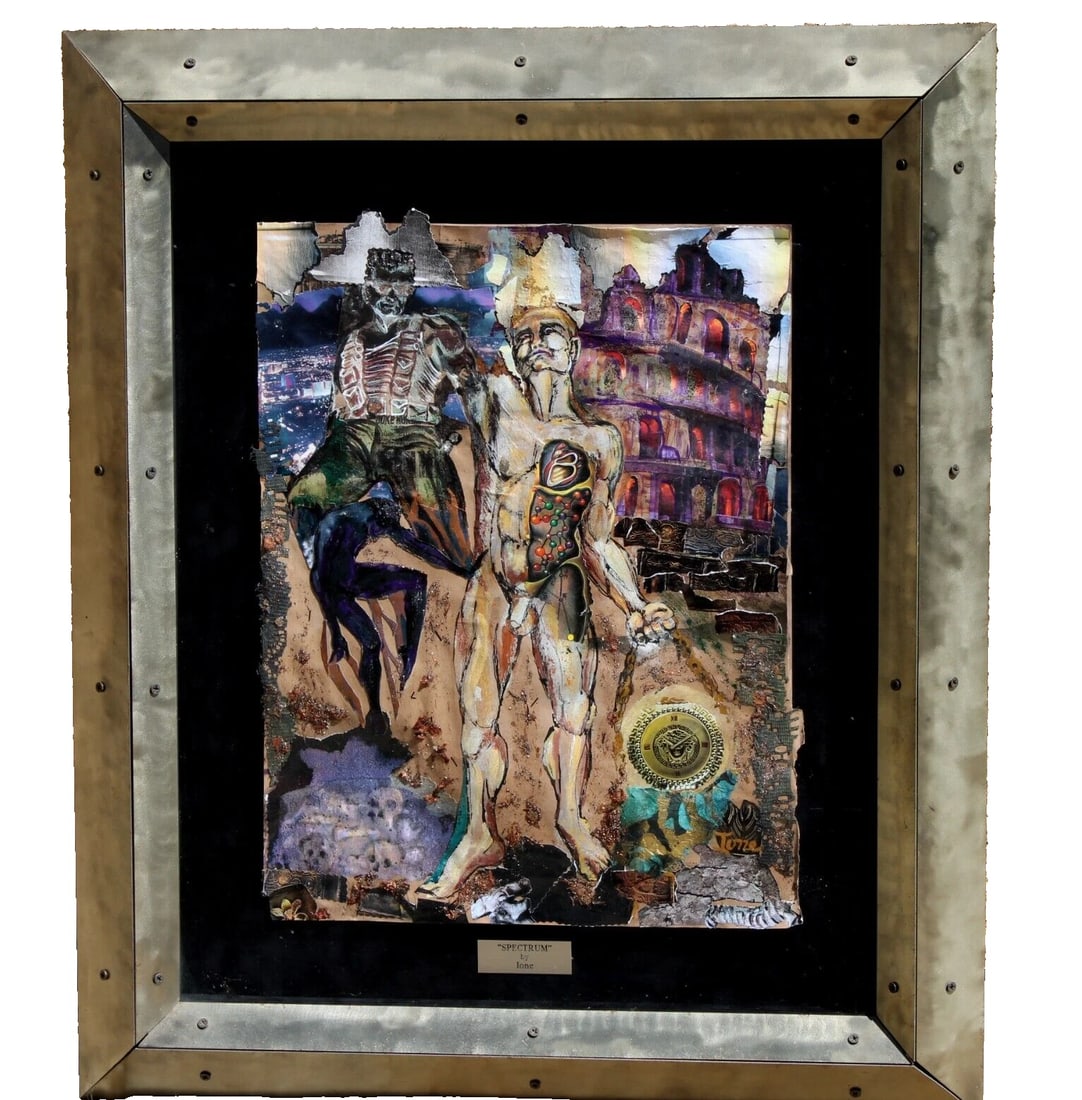 IONE CITRIN Modernist Mixed Media Skeleton Figures in Custom Metal Frame was $7k - 2