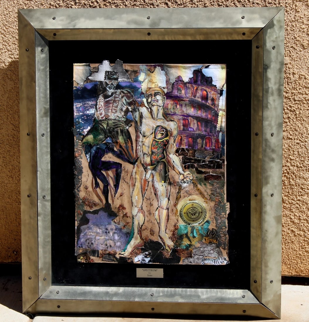 IONE CITRIN Modernist Mixed Media Skeleton Figures in Custom Metal Frame was $7k - 3