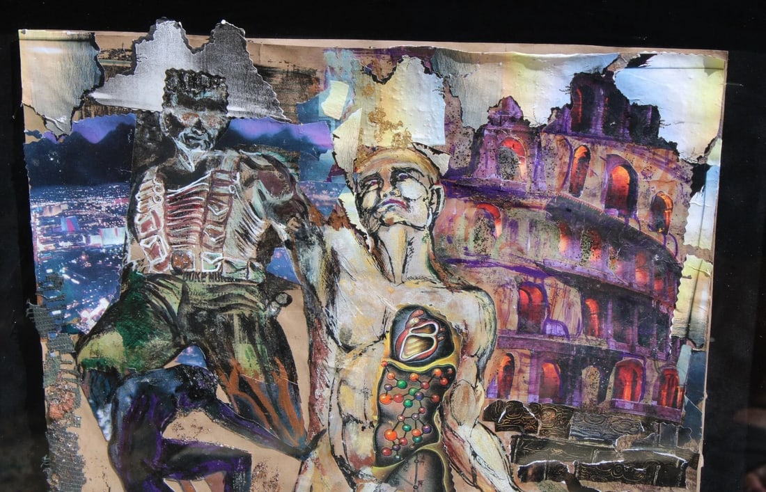 IONE CITRIN Modernist Mixed Media Skeleton Figures in Custom Metal Frame was $7k - 5